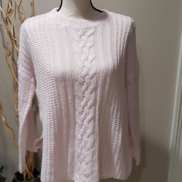 Relaxed Pink Cable Knit Bell Sleeve Sweater NWT - Picture 6 of 6